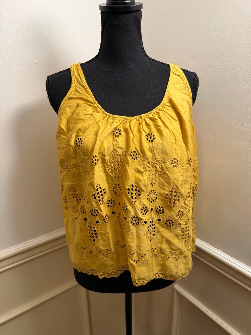 Anthropologie Vanessa Virginia Sadie Eyelet Swing Tank Mustard Yellow Bettina